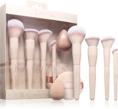Набор кистей для макияжа Luvia Cosmetics Complete Face Set Nude Aura со спонжем и пуховкой, в дорогу и в сумочку, 6 шт