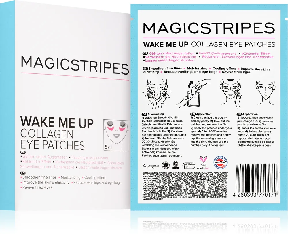 Патчи под глаза MAGICSTRIPES Wake Me Up Collagen Eye Patches с коллагеном и гиалуроновой кислотой, 5 шт