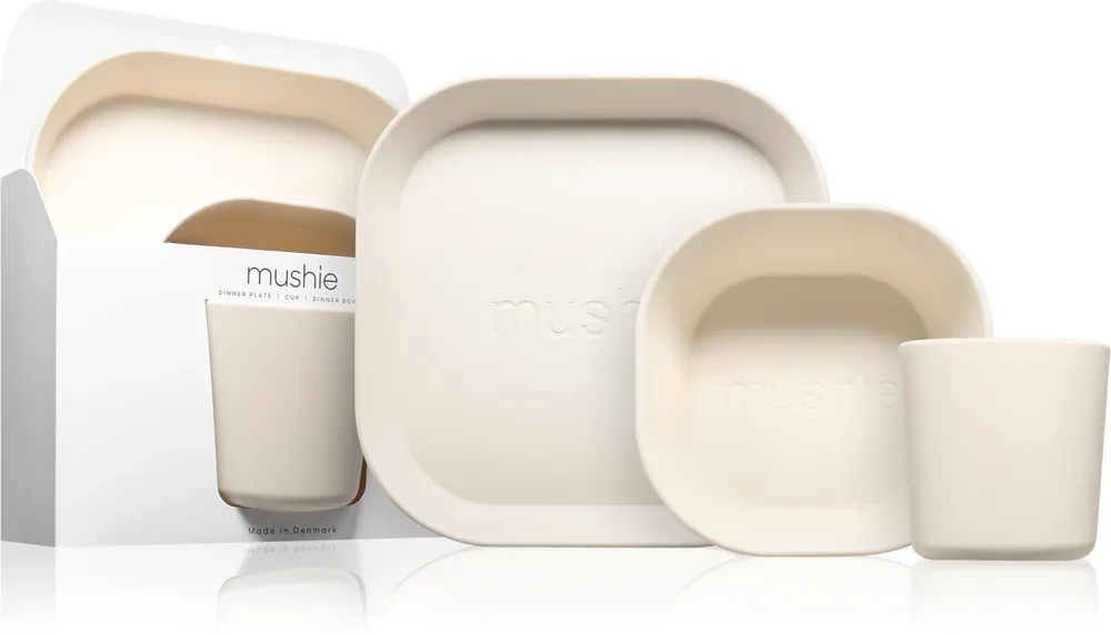 Набор детской посуды Mushie Dinnerware Set силиконовый, бежевый, 3 шт 6m+ Ivory