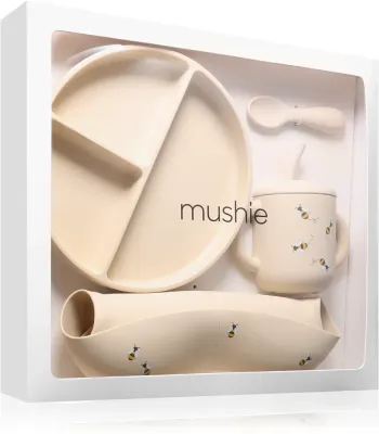 Набор посуды для кормления Mushie Feeding Toddler Set тарелка, ложка, чашка и слюнявчик 6m+ Bees