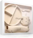 Набор посуды для кормления Mushie Feeding Toddler Set тарелка, ложка, чашка и слюнявчик 6m+ Bees — фото 1