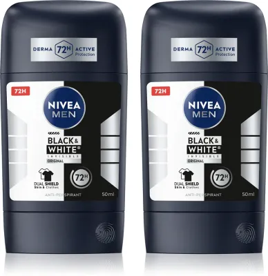 Антиперспирант-стик NIVEA MEN Black White Invisible Original для мужчин, до 72 часов защиты, 2х50 мл
