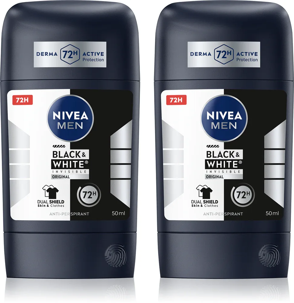 Антиперспирант-стик NIVEA MEN Black White Invisible Original для мужчин, до 72 часов защиты, 2х50 мл