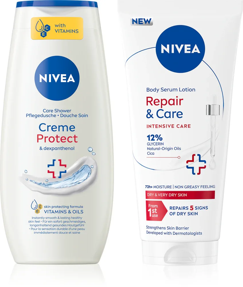 Набор NIVEA Creme Protect, гель для душа и увлажняющая сыворотка для тела, 250 мл + 200 мл