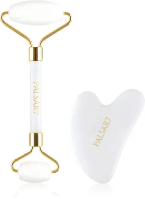 Набор для массажа лица и шеи PALSAR7 Massage Roller and Guasha White Jade, подарочный, белый
