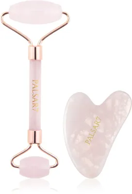 Набор для массажа лица и шеи PALSAR7 Massage Roller and Guasha Rose Quartz, подарочный, розовый