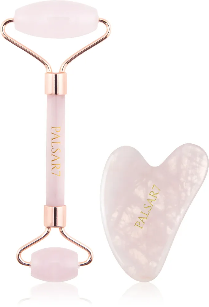 Набор для массажа лица и шеи PALSAR7 Massage Roller and Guasha Rose Quartz, подарочный, розовый