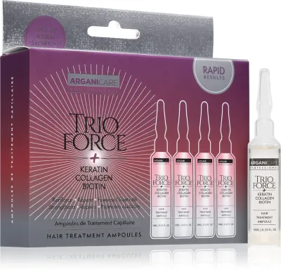 Уход для волос Arganicare Trio Force Hair Treatment в ампулах, для ослабленных и выпадающих волос, 4 × 10 мл