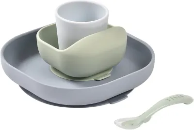 Набор детской посуды Beaba 4-Piece Silicone Dinner Set силиконовый, зелёный, 4 шт