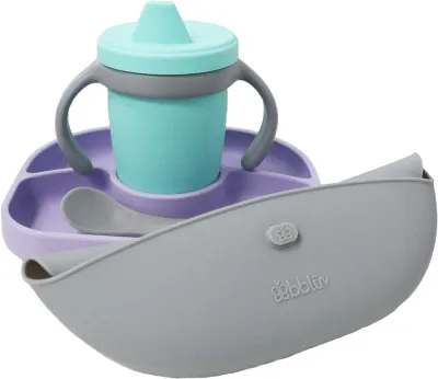 BBLÜV Sët - Набор детской посуды BBLUV Set силиконовый, подарочный, фиолетовый, 3 шт, 3 шт