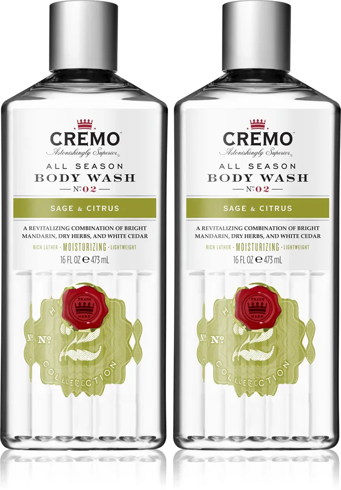 Набор гелей для душа Cremo Sage Citrus Body Wash мужской, очищающий, 2 штуки по 475 мл