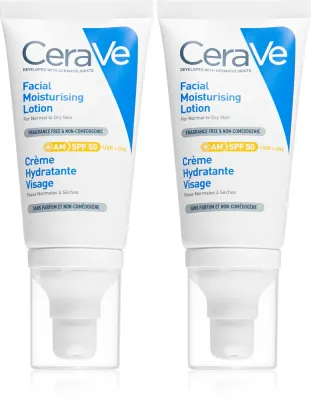Набор средств для ухода за лицом CeraVe Moisturizers Facial Moisturising Lotion интенсивно увлажняющих, с SPF 50, 2 шт. по 52 мл