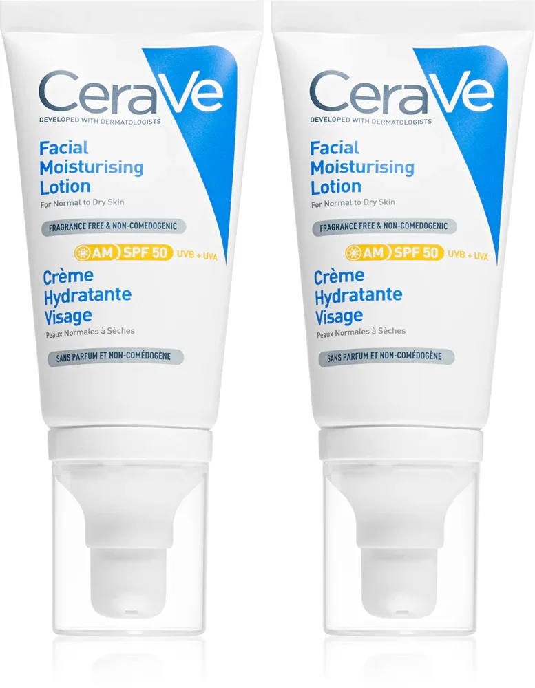 Набор средств для ухода за лицом CeraVe Moisturizers Facial Moisturising Lotion интенсивно увлажняющих, с SPF 50, 2 шт. по 52 мл