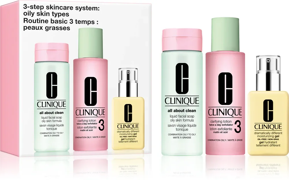 Набор косметики для лица Clinique 3 Steps Skincare Systeme Oily Skin Types, для жирной и комбинированной кожи, подарочный