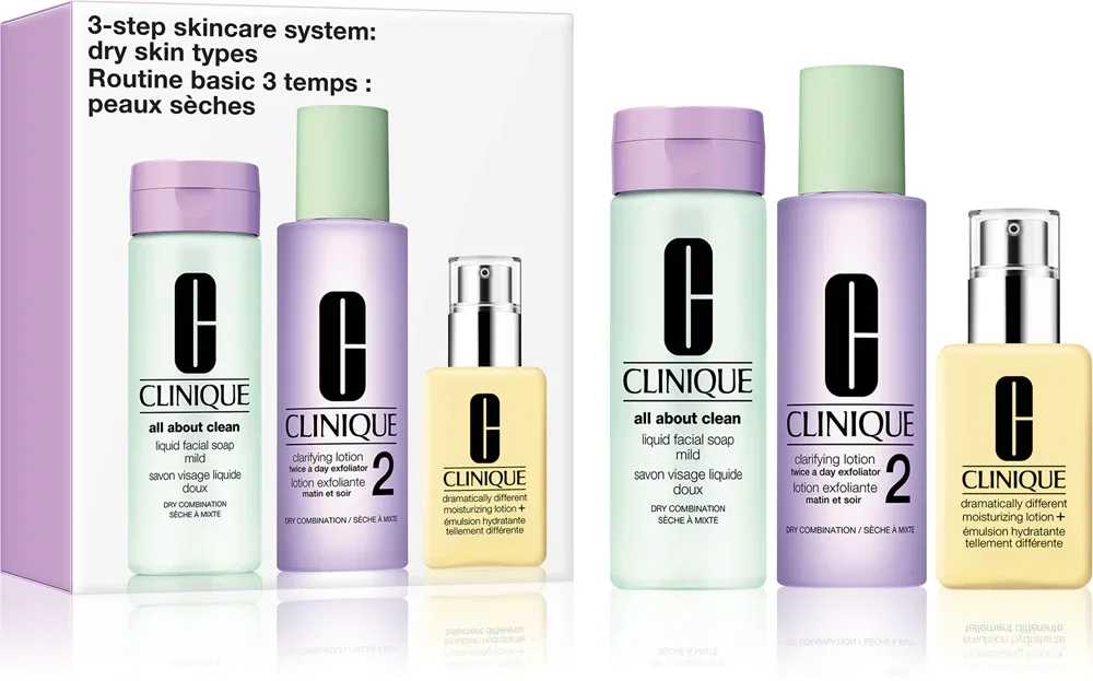 Набор косметики для лица Clinique 3 Steps Skincare Systeme Dry Skin Types, для сухой и комбинированной кожи, подарочный