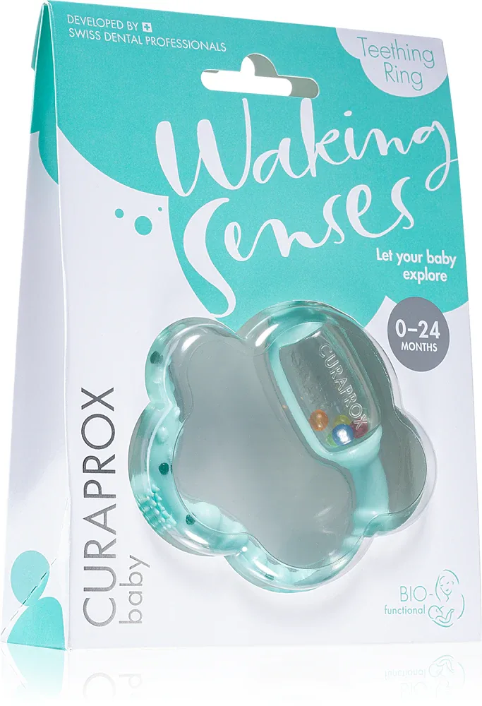 Прорезыватель для зубов Curaprox Baby Waking Senses с тренировочной щёточкой и гремящими шариками, 1 шт