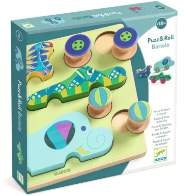Игрушка интерактивная DJECO Puzzle Push Along Toy Animal Toy Cars развивающая, детская, 12 предметов 18m+, 12 шт