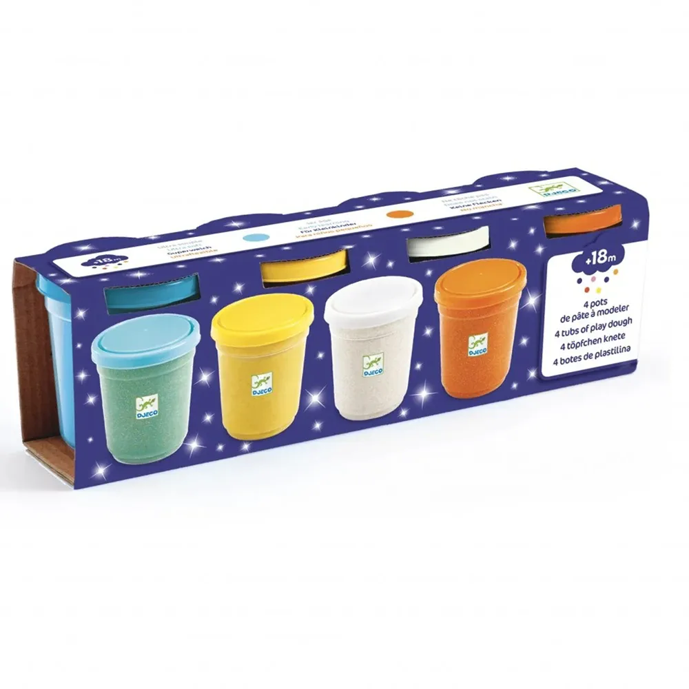 Игрушка интерактивная DJECO 4 Tubs of Play Dough развивающая, детская, 4 предмета 18m+, 4 шт