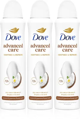 Набор антиперспирантов Dove Advanced Care Coconut Jasmine Flower Scent спрей, длительная защита, 3 × 150 мл