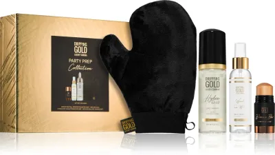 Набор для автозагара Dripping Gold Party Prep мист, бронзер и пенка для лица, с перчаткой