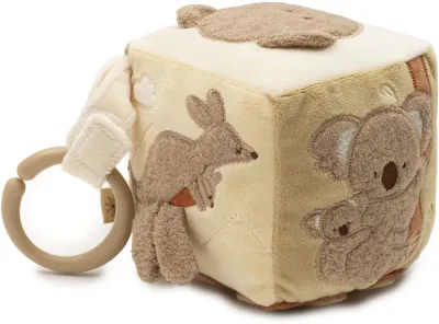 Кубик развивающий JOLLEIN Kangaroots Activity Cube детский интерактивный плюшевый, коричневый, 1 шт 0m+