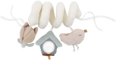 Игрушка подвесная JOLLEIN Lovely Birds Pram Chain детская на коляску, белая с розовым, 1 шт 0m+