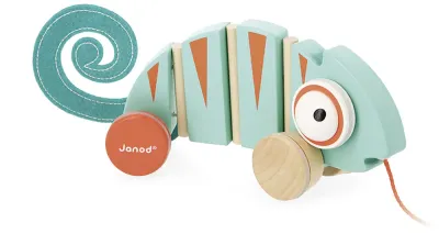 Игрушка-каталка Janod Tropik Pull-Along Chameleon деревянная, на верёвочке 12m+, 1 шт