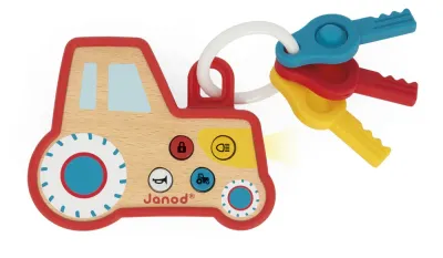 Брелок-игрушка Janod Sound and Light Tractor Keychain со звуком и светом, деревянный 18m+, 1 шт