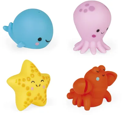 Игрушки-брызгалки для ванной Janod 4 Squirters силиконовые, 4 шт 10m+