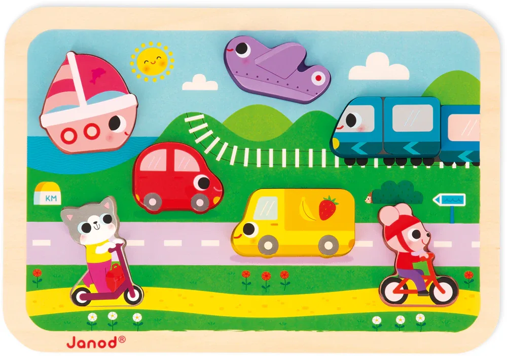 Пазл деревянный Janod Chunky Puzzle Vehicles детский, 7 шт 18m+
