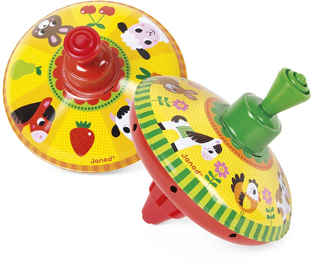 Юла детская Janod Farm Spinning Top развивающая, яркая 2y+, 1 шт