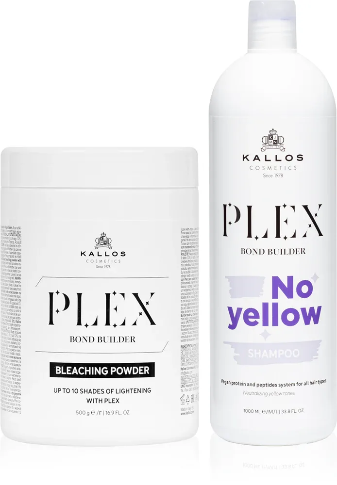 Набор для ухода за волосами Kallos Plex No Yellow шампунь и осветляющая пудра, для осветлённых волос, 1 шт