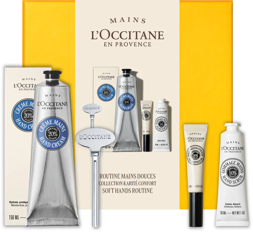 Набор для ухода за руками L’Occitane Karite Confort Soft Hands Routine подарочный, крем, скраб и масло