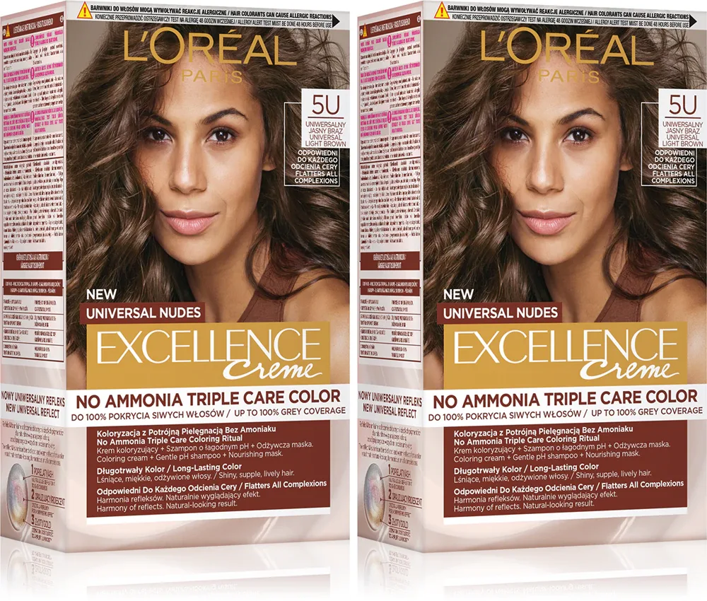 L’Oréal Paris Excellence Universal Nudes - Набор для окрашивания волос L’Oreal Paris Excellence Universal Nudes стойкая краска, 2 шт, 2 шт, оттенок 5U