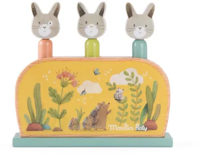 Деревянная игрушка-поп-ап MOULIN ROTY Wooden Pop Up Toy Trois Petits Lapins развивающая, с животными, 1 шт 12m+