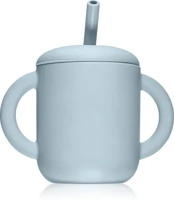Чашка-поилка детская Mushie Training Cup with Straw с трубочкой и ручками, синяя, 1 шт Powder-blue