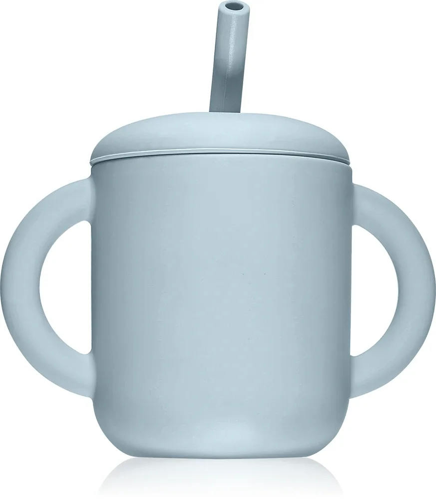 Чашка-поилка детская Mushie Training Cup with Straw с трубочкой и ручками, синяя, 1 шт Powder-blue