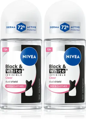 Антиперспирант-ролик NIVEA Black White Invisible Clear для женщин, дорожный формат, 2х50 мл
