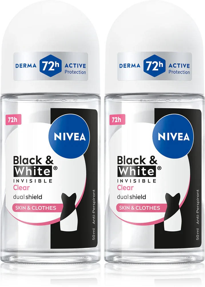 Антиперспирант-ролик NIVEA Black White Invisible Clear для женщин, дорожный формат, 2х50 мл