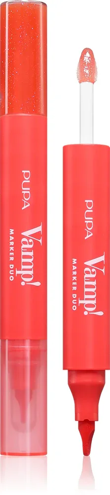 Блеск для губ-маркер PUPA Milano Vamp! Lip Marker Duo стойкий, с высоким блеском, 1,4 мл, оттенок 009 Jelly Coral