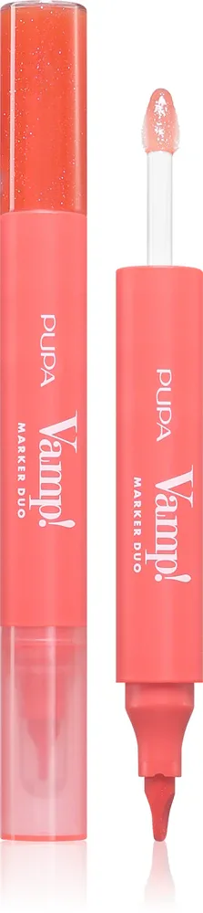 Блеск для губ-маркер PUPA Milano Vamp! Lip Marker Duo стойкий, с высоким блеском, 1,4 мл, оттенок 008 Orange Sorbet