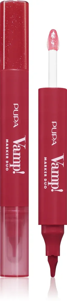 Блеск для губ-маркер PUPA Milano Vamp! Lip Marker Duo стойкий, с высоким блеском, 1,4 мл, оттенок 005 Cherry Granita