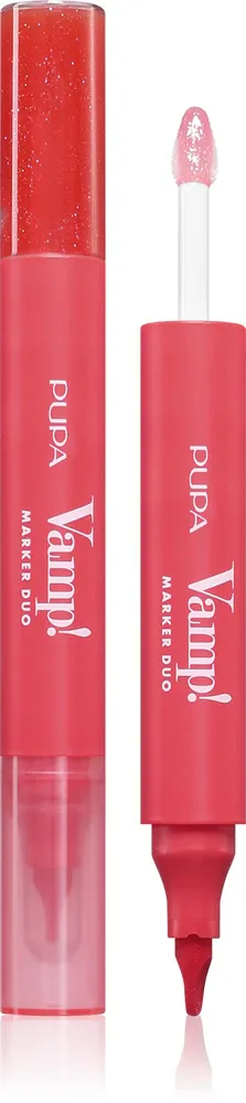 Блеск для губ-маркер PUPA Milano Vamp! Lip Marker Duo стойкий, с высоким блеском, 1,4 мл, оттенок 004 Spicy Raspberry