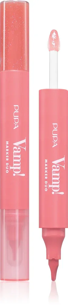 Блеск для губ-маркер PUPA Milano Vamp! Lip Marker Duo стойкий, с высоким блеском, 1,4 мл, оттенок 002 Frozen Rose