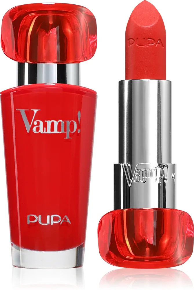 Помада PUPA Milano Vamp! Luminous Lipstick сатиновая, с эффектом увеличения губ, 3,5 г, оттенок 304 Red Flame