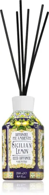 Диффузор ароматический Rudy - Le Maioliche Sicilian Lemon, с палочками, цитрусовый аромат, 250 мл