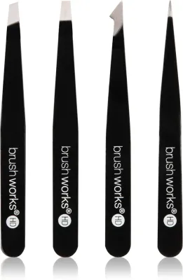 Набор пинцетов для бровей Brushworks The Complete подарочный, из нержавеющей стали, 4 шт