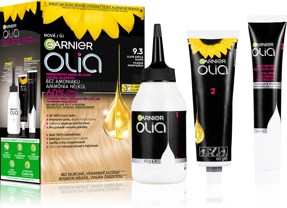 Краска для волос Garnier Olia Big Kit стойкая, с окислителем и аппликатором, 1 шт, оттенок 9.3 Gold Light Blond