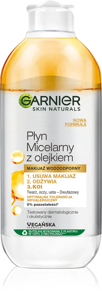 Мицеллярная вода Garnier Skin Naturals двухфазная 3 в 1, снимает водостойкий макияж, 400 мл