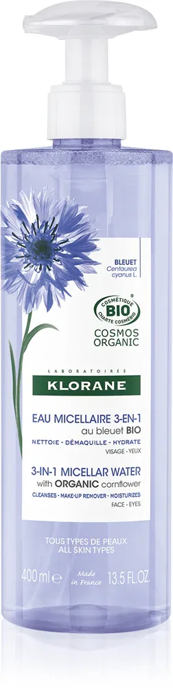 Мицеллярная вода Klorane Cornflower с васильковой водой, для снятия макияжа, 400 мл